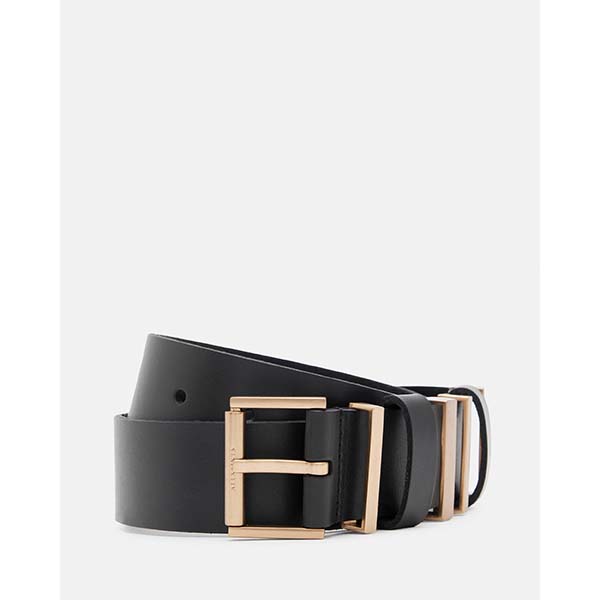 Allsaints Australia Womens Ursa Leather Keeper Belt Black/Brass AU60-429